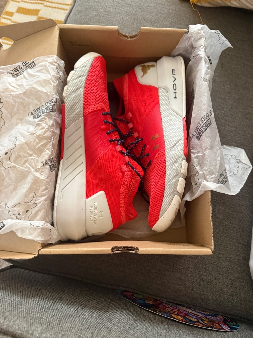 Under Armour Women’s Orange and White HOVR Training Sneakers - Picture 6 of 11